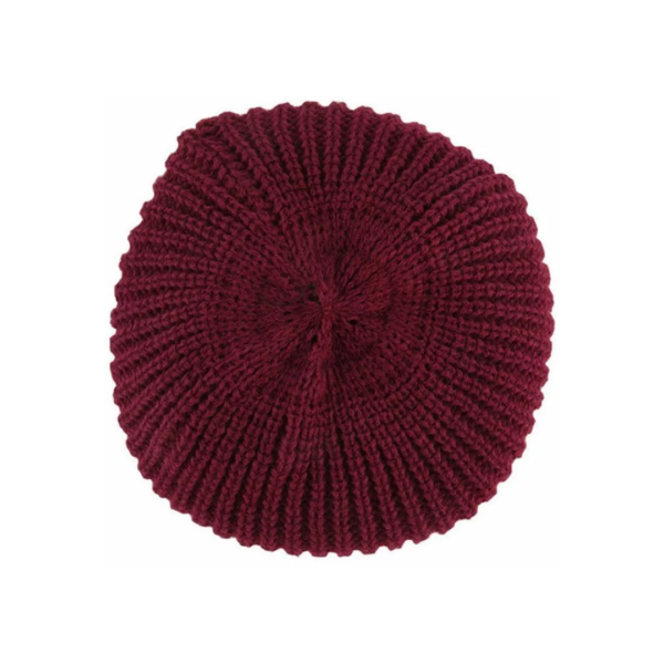 Soft Knitted Oversize Beanie Hat - Wine Red