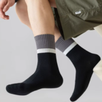 Crew cotton stripe Unisex Socks - Charcoal Gray/Black