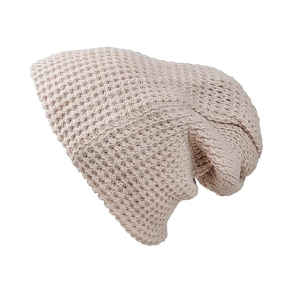 Soft Knitted Oversize Beanie Hat - Beige