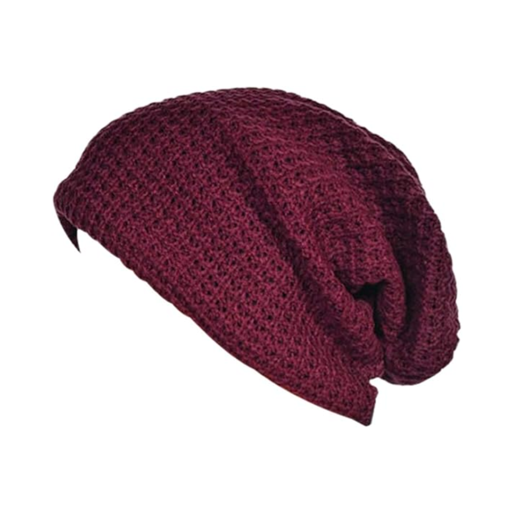 Soft Knitted Oversize Beanie Hat - Wine Red