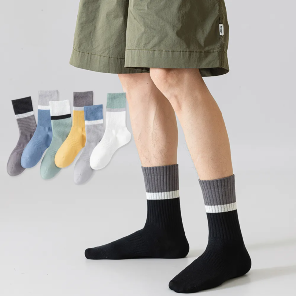 Crew cotton stripe Unisex Socks - Charcoal Gray/Black