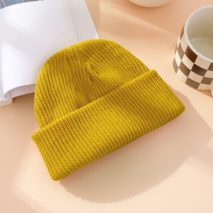 Unisex Ribbed Knitted Cuffed Winter Beanie - Yellow