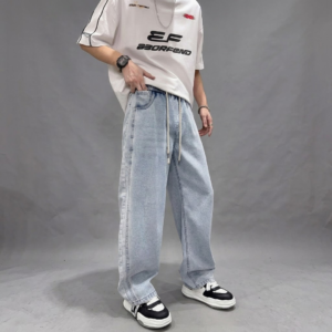 Men's Baggy Wide-Leg Drawstring Jeans