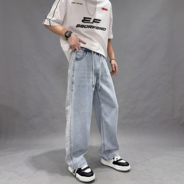 Men's Baggy Wide-Leg Drawstring Jeans